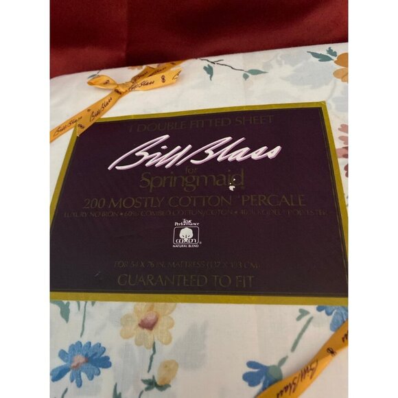 Bill Blass Double Full Sheet Flat Fitted NEW Vintage Floral Festival Blue NWOT - Picture 2 of 4